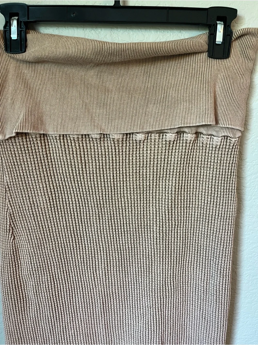 Free People FP One Thermal Waffle Knit Maxi Skirt Large Taupe Foldover Boho Fall